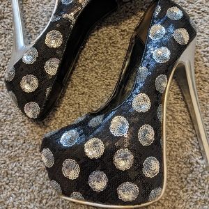 Sequin polka dot platform heels.
